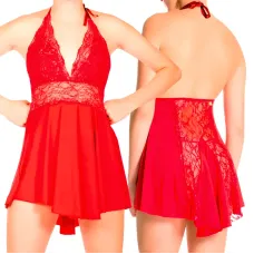 Camisola Sensual com Calcinha Fio Dental em Renda e Lycra Charada